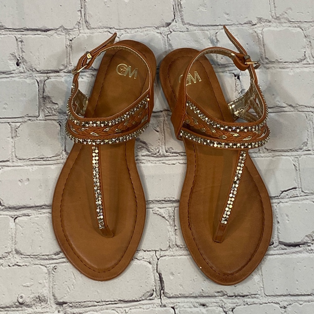 CCM Women's "Brianna" Tan Vegan Leather Rhinestone Sandals-8